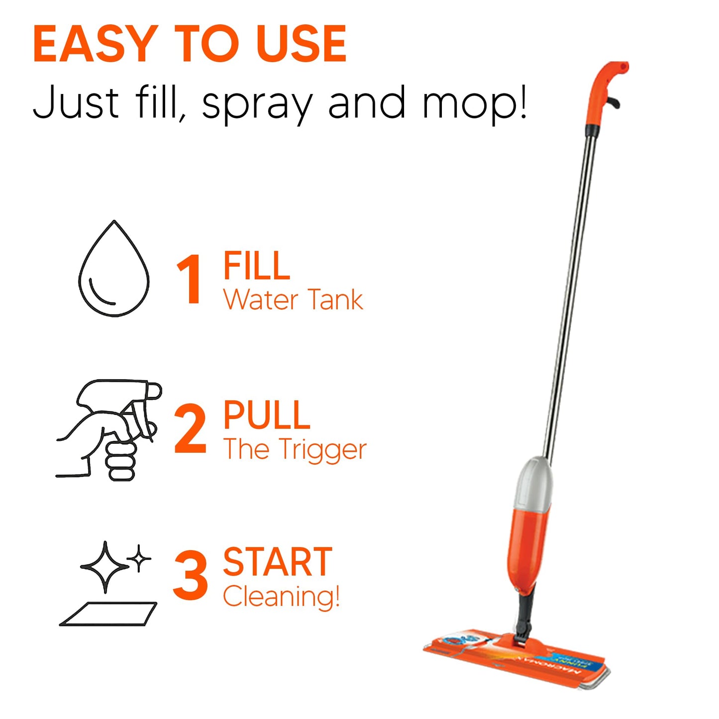 Macromax Funny Spray Mop – Compact 350ml Refillable Bottle – 360° Rotating Microfiber Floor Mop – Water-Saving Spray System – Bucket-Free Cleaning for Tile, Laminate & Wood Floors - Medaid International
