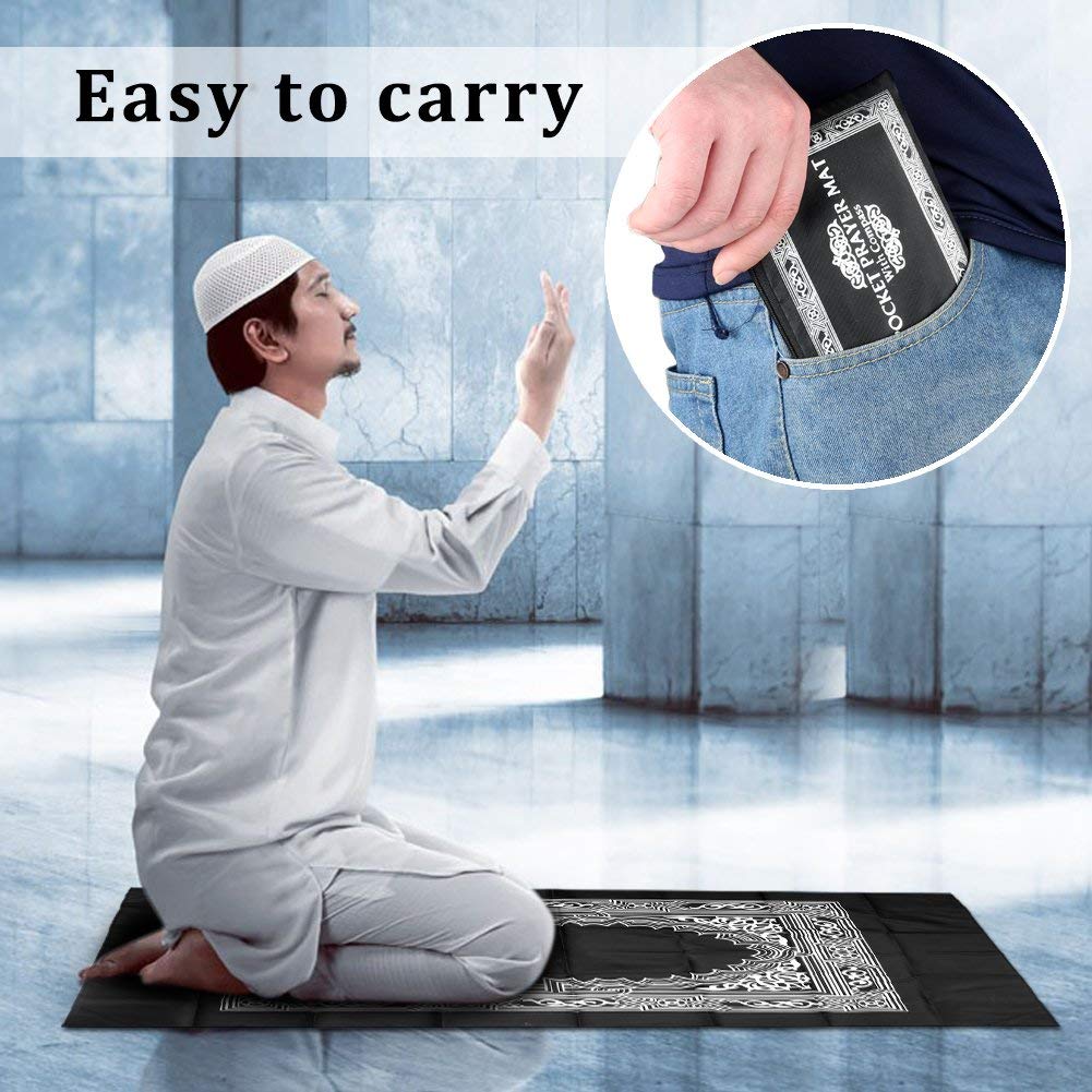 Anlising 2 Pieces Portable Travel Prayer Mat with Compass, Waterproof Polyester Prayer Rug, Muslim Travel Prayer Mat, for Ramadan Gifts (60cm×100cm) - Medaid International