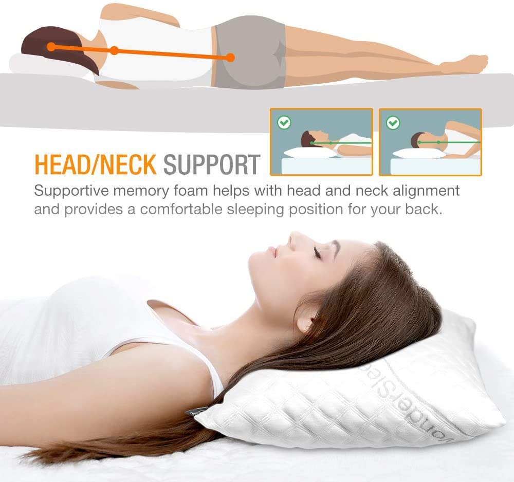 WonderSleep Premium Adjustable Loft [Queen Size 2-Pack] - Shredded Memory Foam Pillow for Home & Hotel Collection + Washable Removable Cooling Bamboo Derived Rayon Cover - 2 Pack Queen - Medaid International