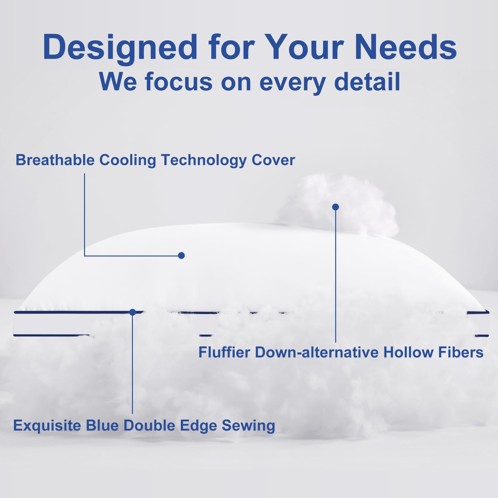 Premium Pillows Queen Size Set of 2, Fluffy and Supportive 7D Down Alternative Bed Pillows, Luxury Soft Hotel Quality Gusseted Pillow for Side Back Stomach Sleepers, Relief Neck Head and Shoulder Pain - Medaid International