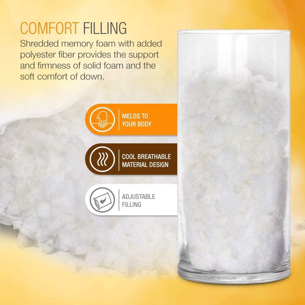 WonderSleep Premium Adjustable Loft [Queen Size 2-Pack] - Shredded Memory Foam Pillow for Home & Hotel Collection + Washable Removable Cooling Bamboo Derived Rayon Cover - 2 Pack Queen - Medaid International