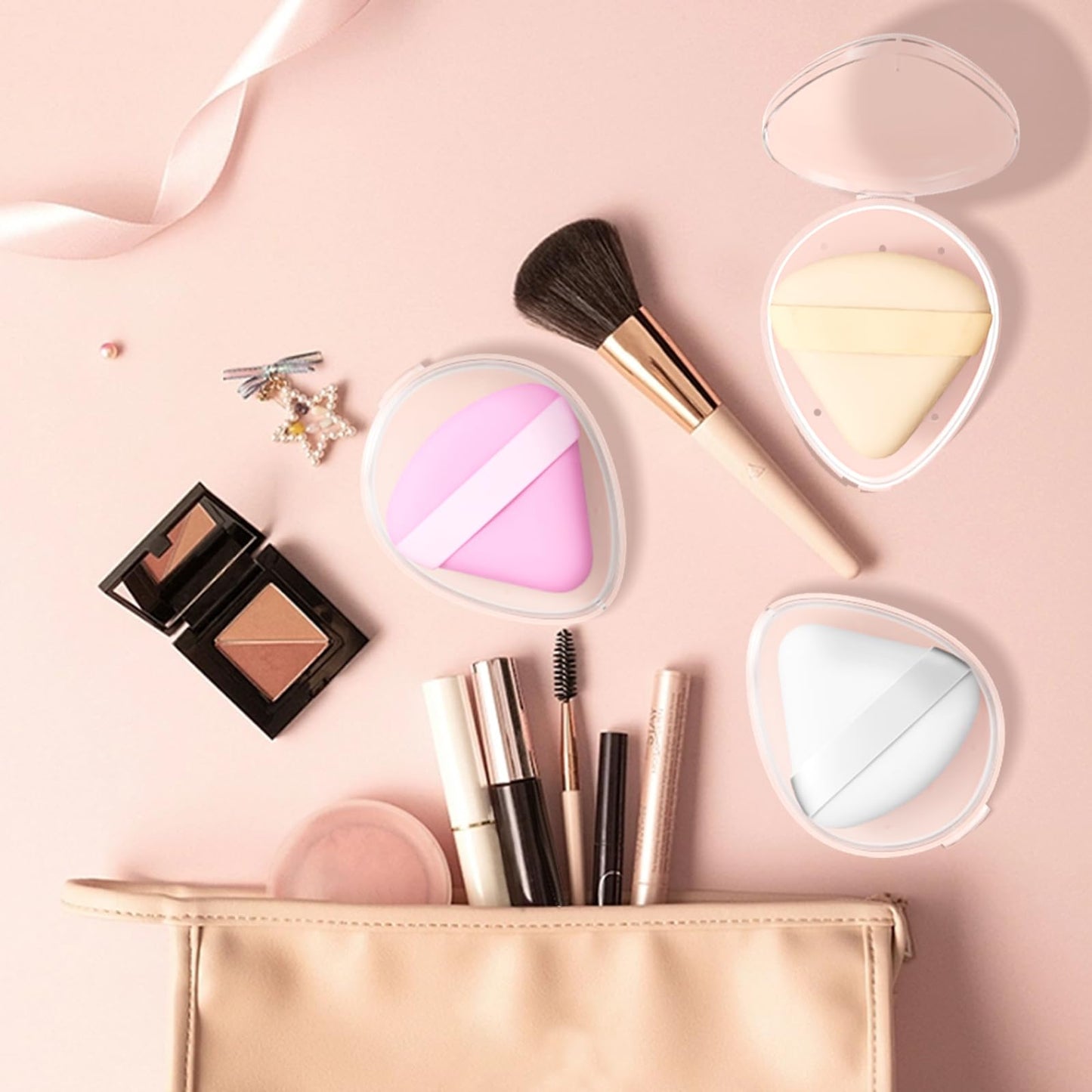 5 Pack Triangle Powder Puff Holders – Multifunctional Cosmetic Storage Case for Makeup Puffs, Beauty Blenders – No Sponge Included - Medaid International