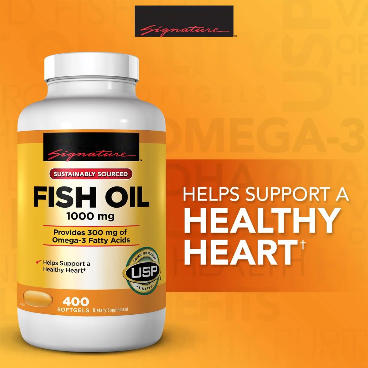 Signature Fish Oil 1000 mg., 1000 mg of Fish Oil | 250 mg of EPA + DHA Omega-3, per Serving - 400 Softgels - Medaid International