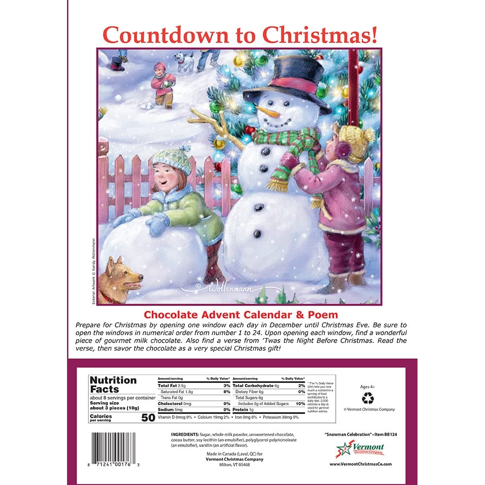 Snowman Celebration Chocolate Advent Calendar (Countdown to Christmas),2.65 OZ - Medaid International