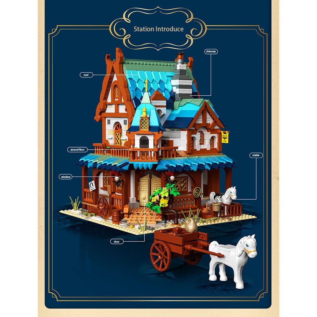 Yunsphere Classic Medieval Waystation Lighting Building-Bricks Set, Mini Post Station Building Model Set,LED DIY Christmas Holiday House,Gift for Boys,Girls and Adults (1767 Pcs) - Medaid International
