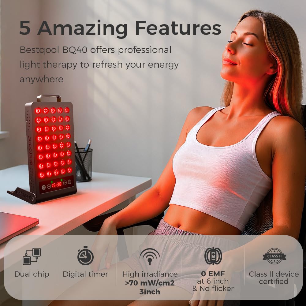 BestQool Red Light Therapy, Dual Chip 660nm 850nm Clinical Grade Red Light Therapy for Face, Portable Infrared Light Therapy for Body, Pain Relief, Muscle Fast Recovery. 50W. - Medaid International