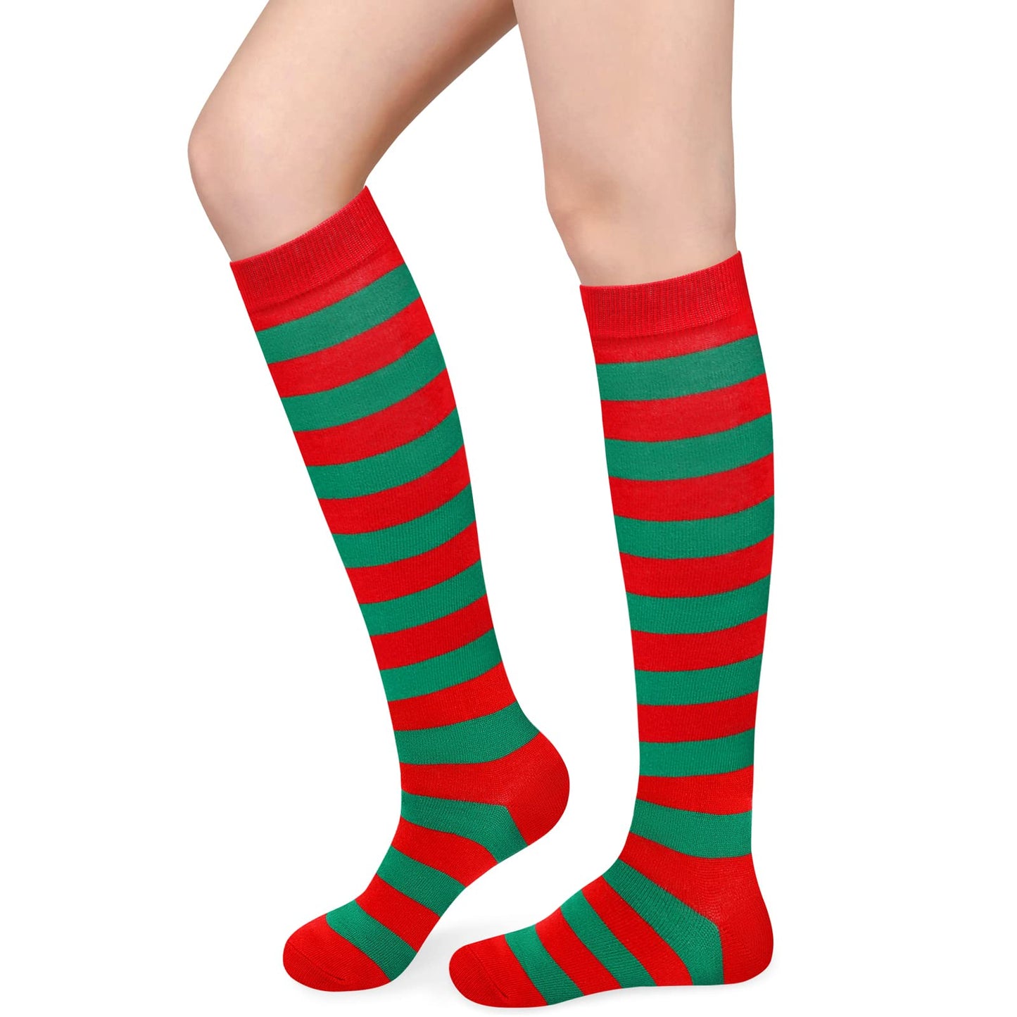 Red Christmas Knee High Socks Women Striped Sock Elf Costumes Christmas Sock Women Red and Green Striped Knee High Socks - Medaid International