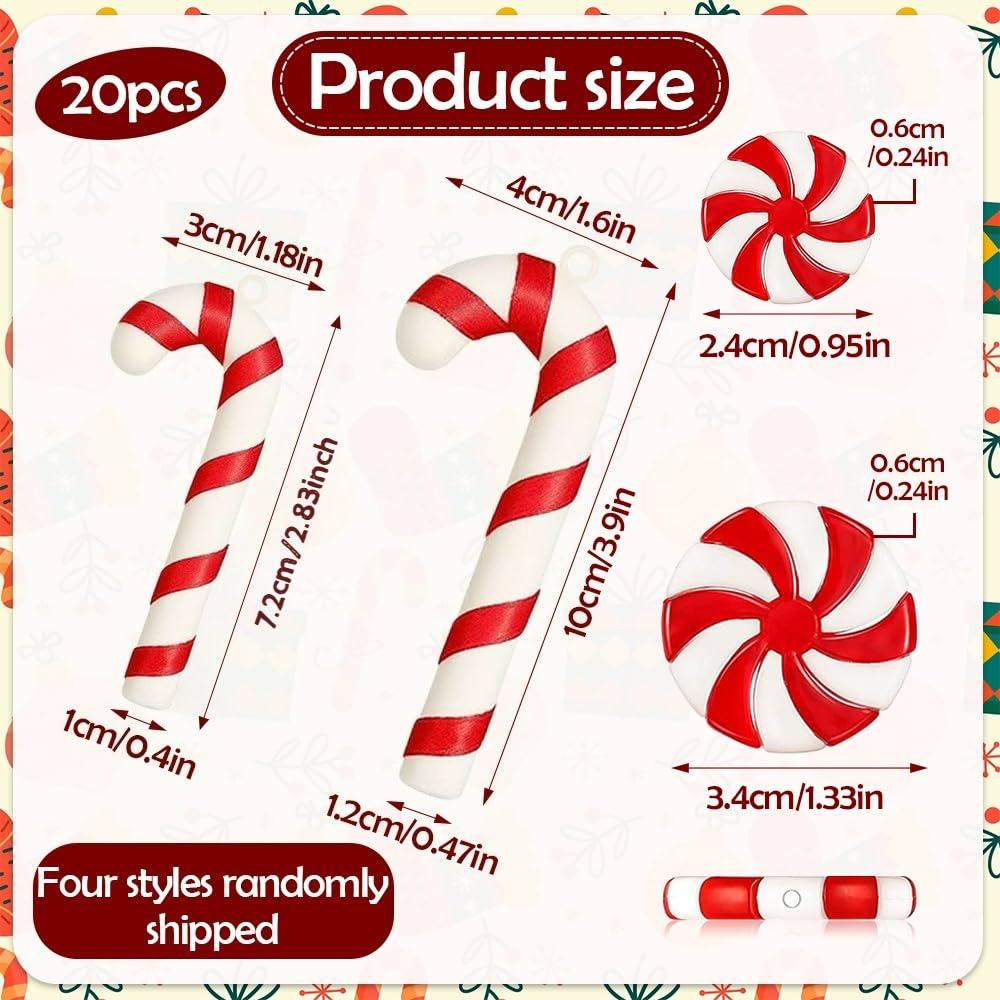 20Pcs Candy Cane Christmas Tree Hanging Ornaments, Chrismas Themed Plastic Candy Cane for Xmas Craft Home Party Decorative Supplies - Medaid International