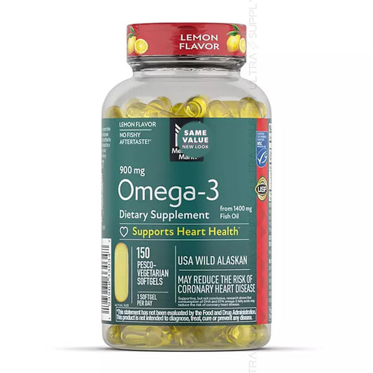 Members Mark Omega 3 Fish Oil, (150 Count.) 900 mg – Wild Alaskan, MSC-Certified Sustainable, Supports Heart & Brain Health, No Fishy Aftertaste - Medaid International