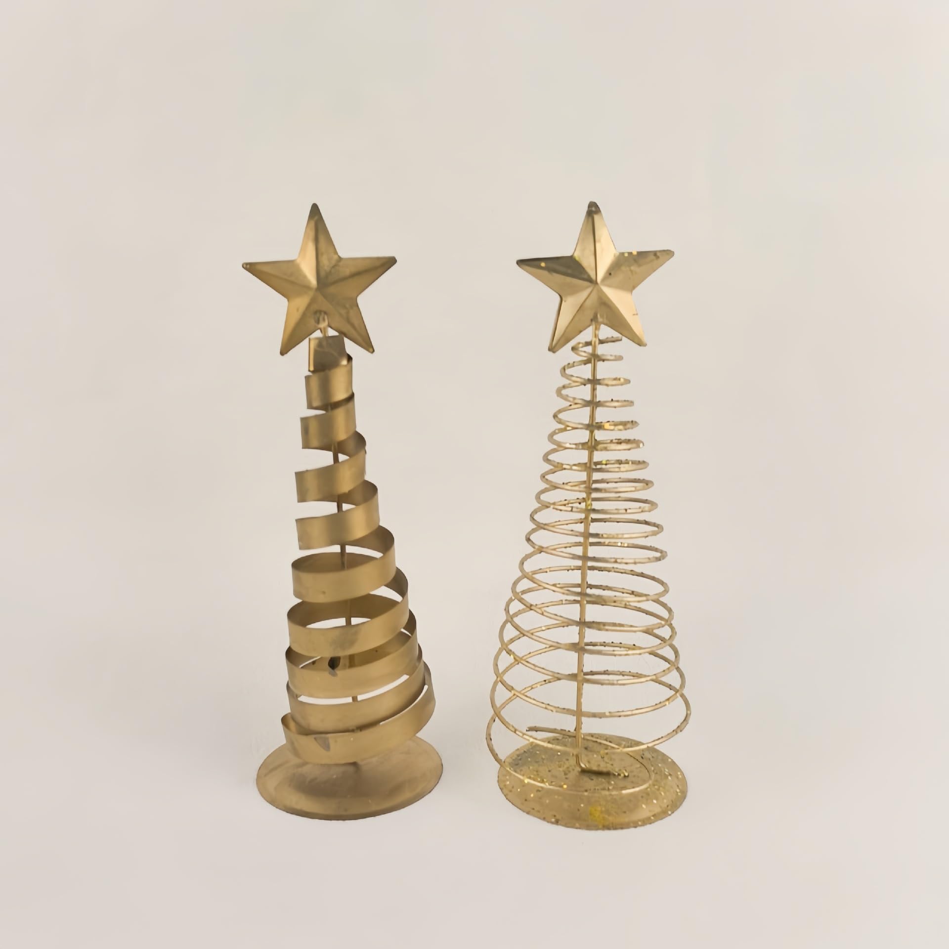 1PC Elegant Gold Spiral Christmas Tree Decor - Glittering Tabletop Trees with Star Toppers for Holiday Home & Office Festive Decorating, Golden, A - Medaid International