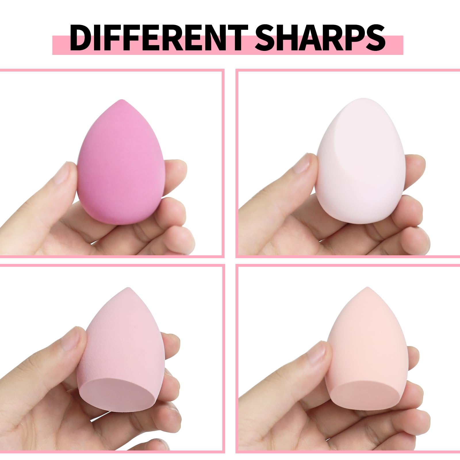 Generic 8 Pcs Egg Shaped Makeup Sponge Set - Blender Beauty Foundation Blending Sponge - Dry & Wet Use - Pink, Synthetic & Silicone Material - Blending, Applying Foundation, Concealer, Blush - Medaid International