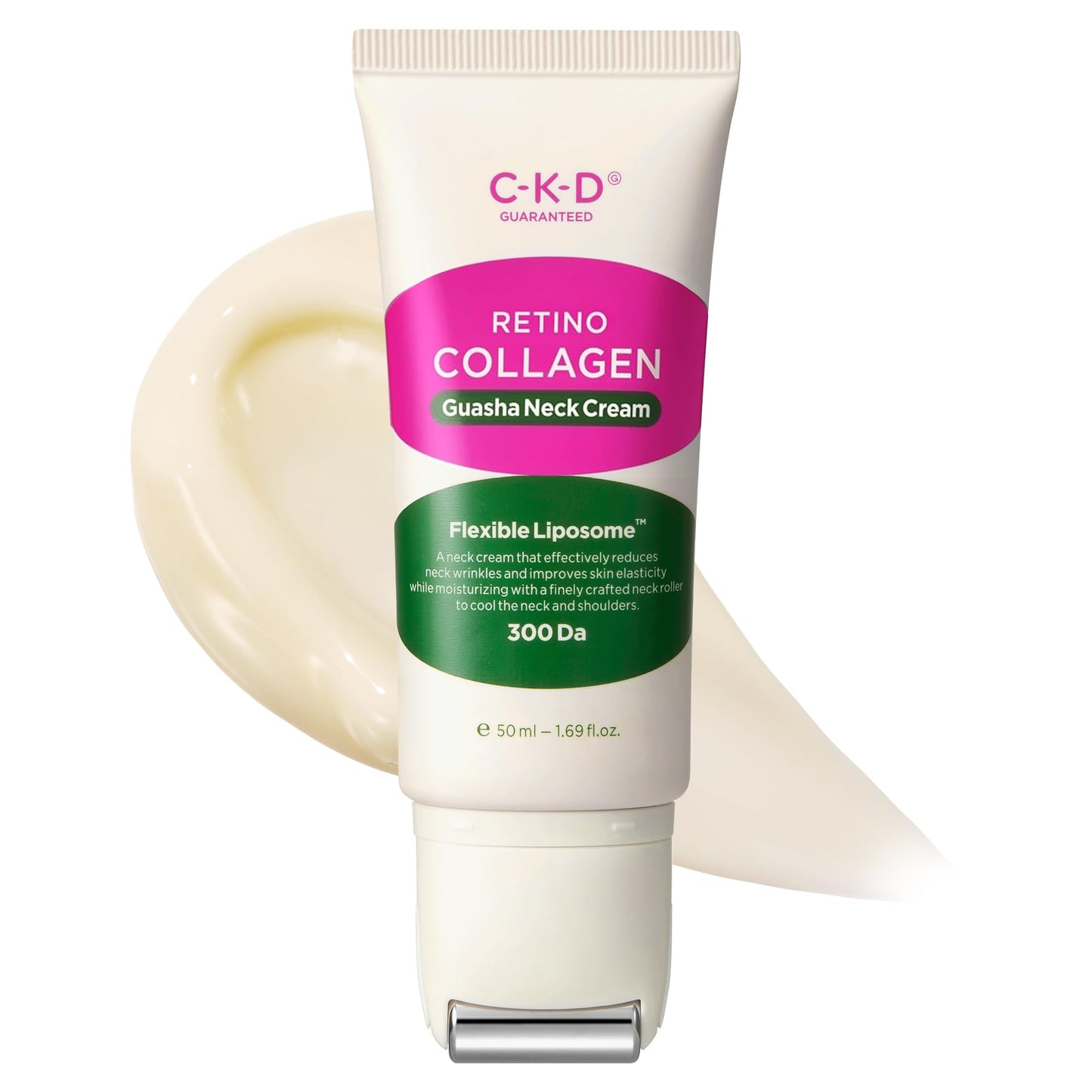 CKD Retino Collagen Gua Sha Neck Cream - Firming Cream for Neck and Jawline Tightening, Lifting, and Wrinkle Reduction with Stainless Steel Roller. Korean Skin Care,1.69 fl oz. - Medaid International