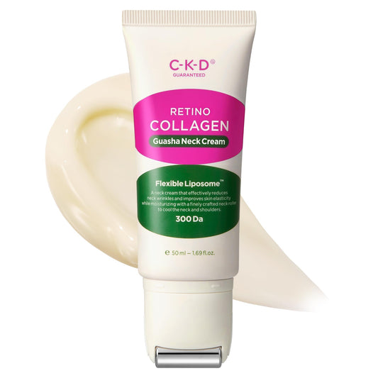 CKD Retino Collagen Gua Sha Neck Cream - Firming Cream for Neck and Jawline Tightening, Lifting, and Wrinkle Reduction with Stainless Steel Roller. Korean Skin Care,1.69 fl oz. - Medaid International