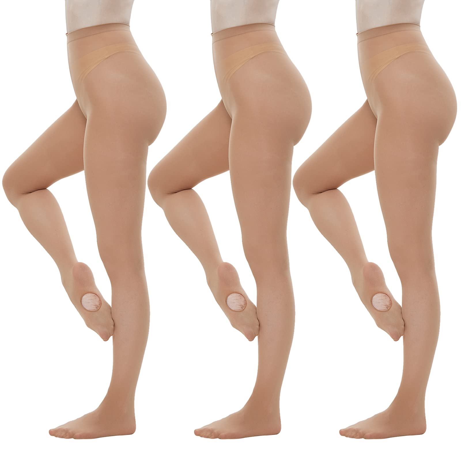 MANZI 3 Pairs Dance Tights for Women Solid Color 40D Comfortable Convertible Opaque Ballet Tights(Caramel S/M) - Medaid International