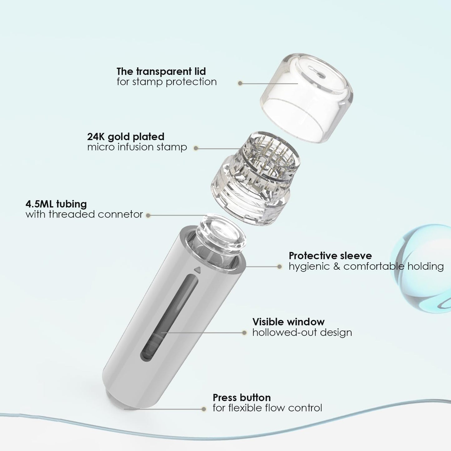 AQUA STAMP 2-in-1 Titanium Derma Stamp | 0.25mm Gold Micro Needles | Manual Microneedling Tool for Face Lips Scalp Care | Portable Serum Applicator with Storage Tube - Medaid International