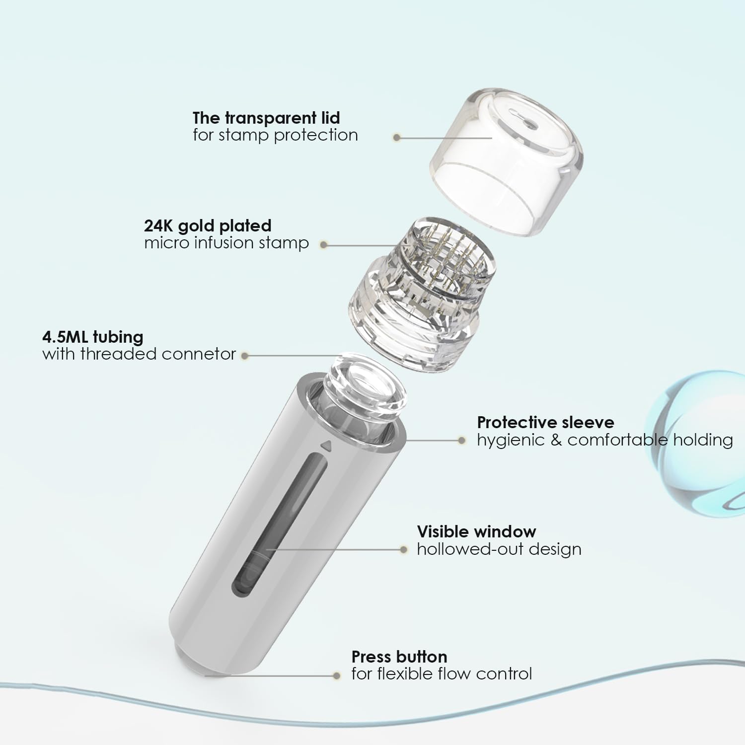 AQUA STAMP 2-in-1 Titanium Derma Stamp | 0.25mm Gold Micro Needles | Manual Microneedling Tool for Face Lips Scalp Care | Portable Serum Applicator with Storage Tube - Medaid International
