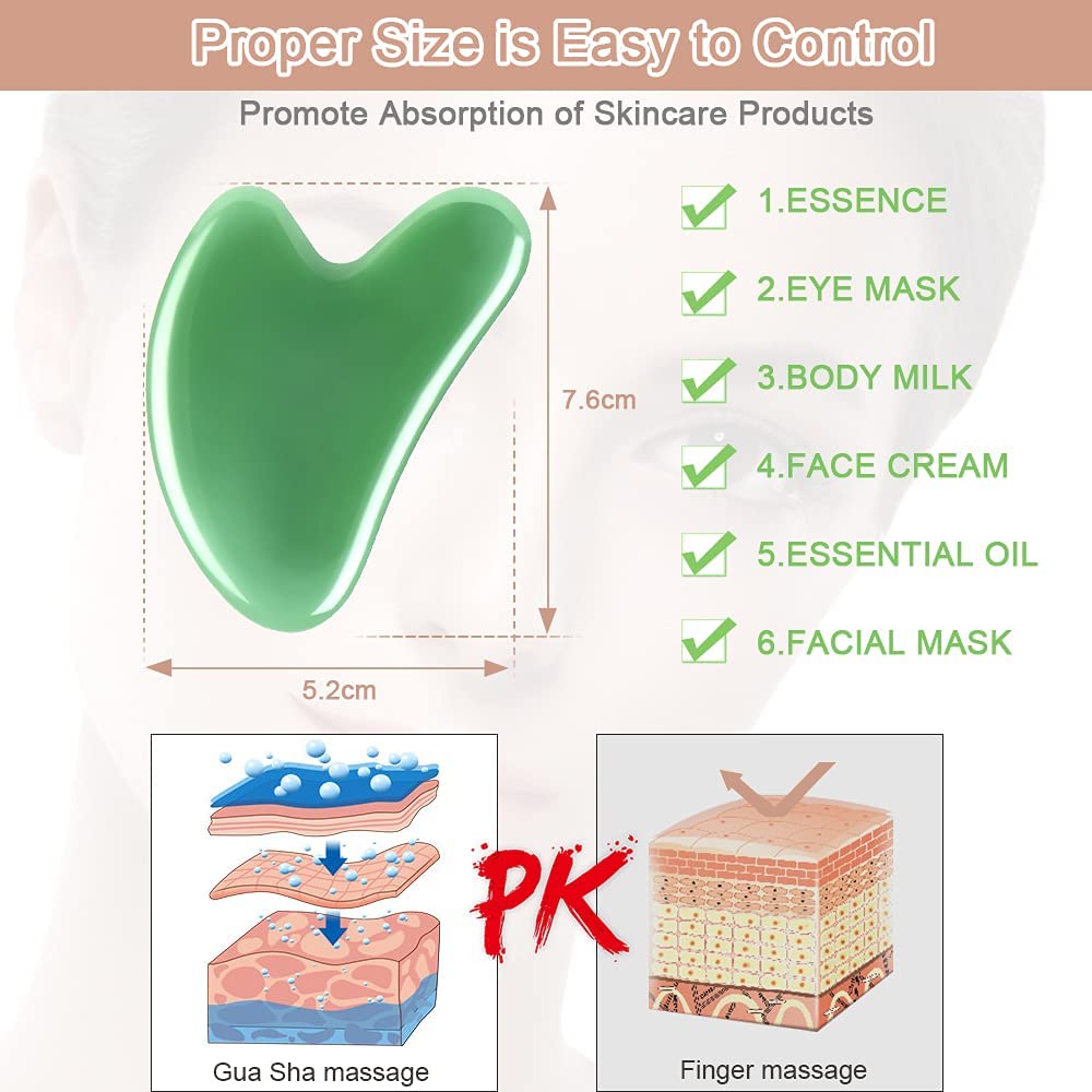 URAQT Gua Sha Massager Tool, 2 Pcs Natural Jade Stone Guasha Board, Gua Sha Scrapping Massager Stones for Physical Therapy and SPA Acupuncture Therapy, Guasha Facial Tool for Face, Eye, Neck, Body - Medaid International