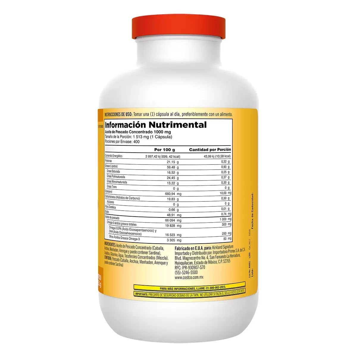 Kirkland Signature Fish Oil Concentrate with Omega-3 Fatty Acids, 400 Softgels, 1000mg - Medaid International