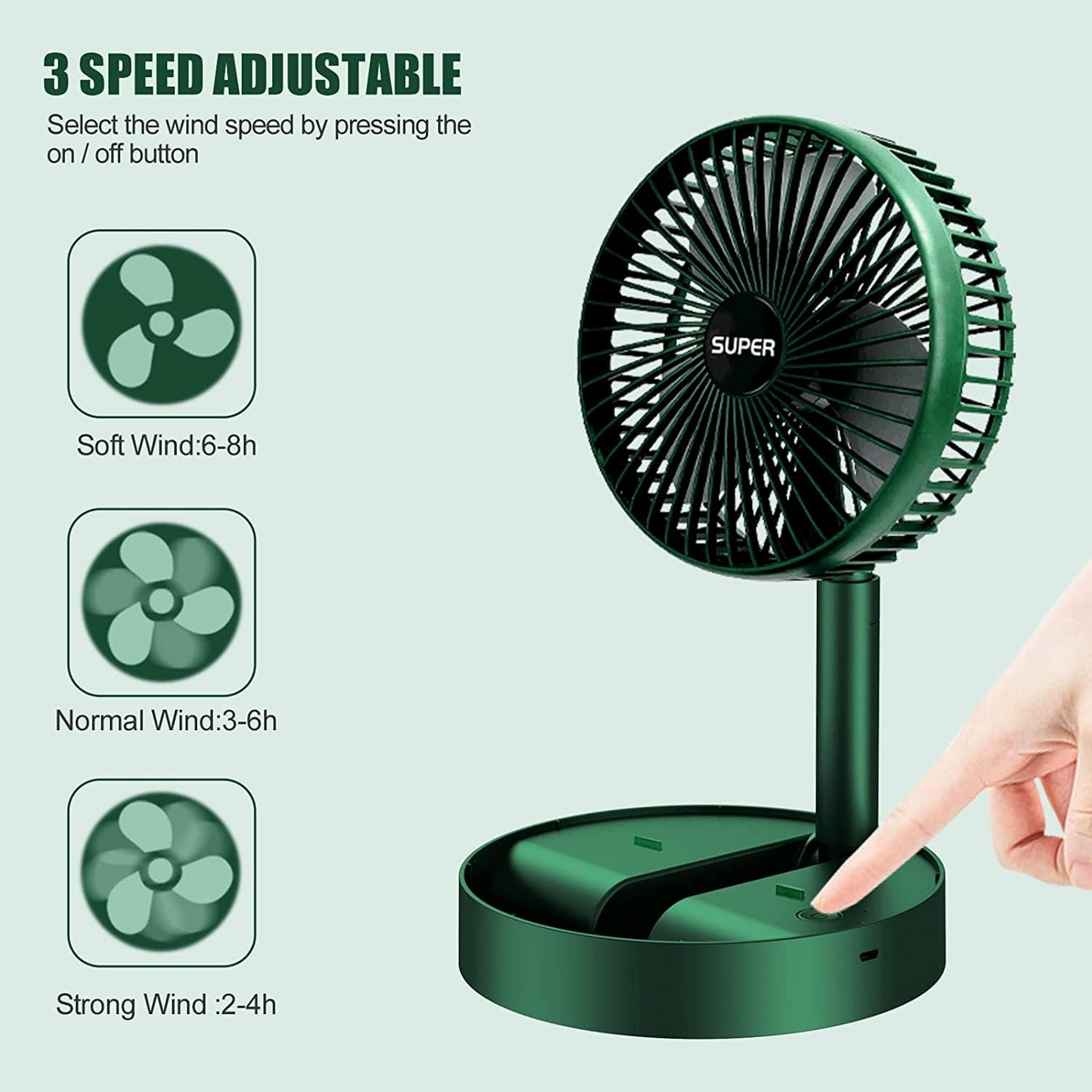 Foldable Desk Fan 3 Speeds, 180¬∞ Tilt Adjustable Rechargeable Fan with Low Noise & Long Battery Life - Medaid International