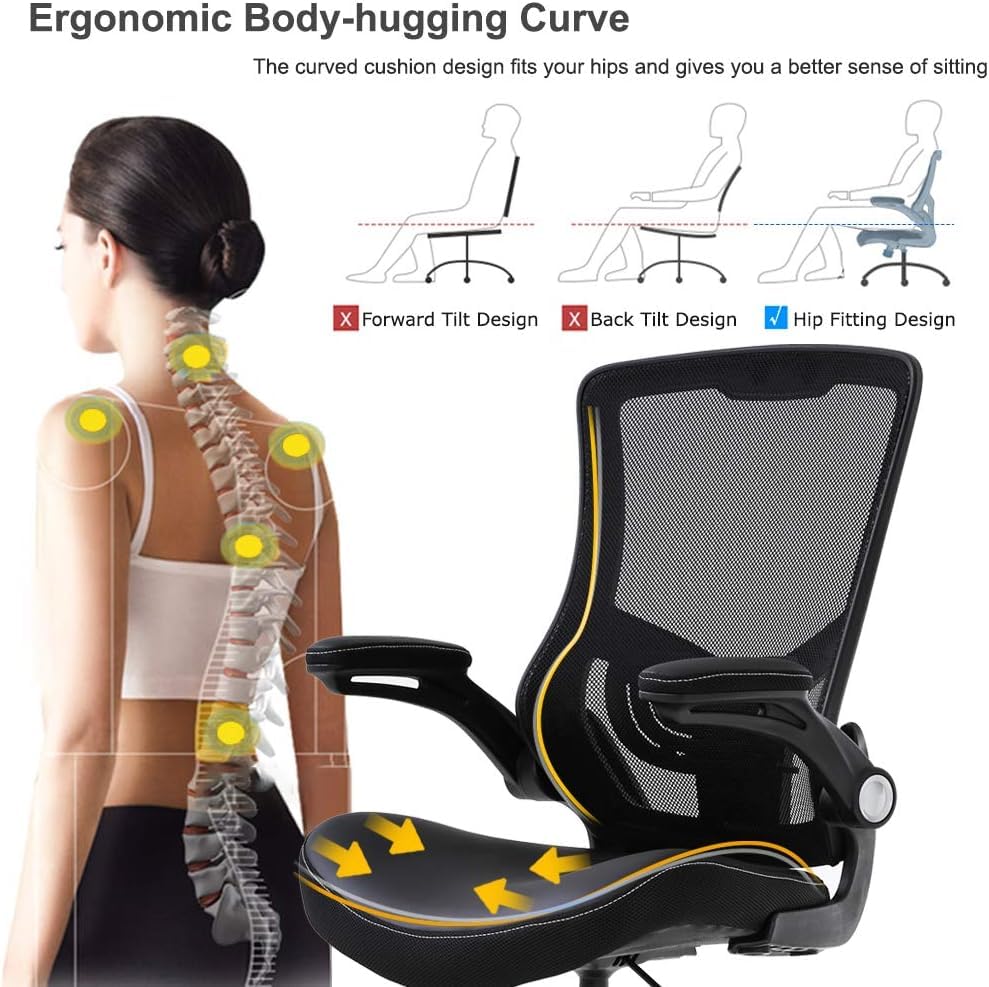 Drafting Chair Ergonomic Tall Office Chair Standing Desk Chair with Flip Up Arms Foot Rest Back Support Adjustable Height Mesh Drafting Stool, Black - Medaid International
