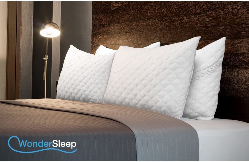 WonderSleep Premium Adjustable Loft [Queen Size 2-Pack] - Shredded Memory Foam Pillow for Home & Hotel Collection + Washable Removable Cooling Bamboo Derived Rayon Cover - 2 Pack Queen - Medaid International