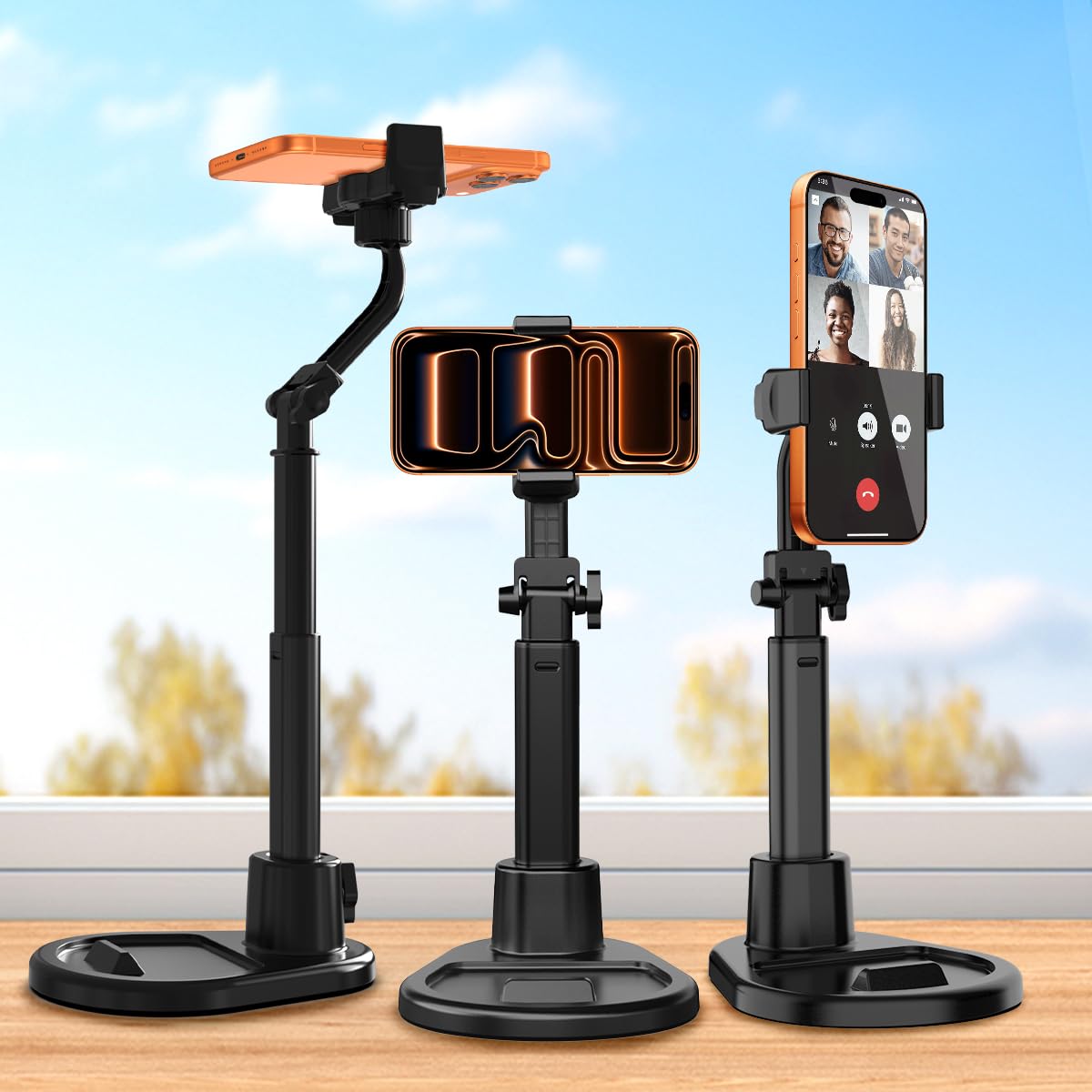 Cell Phone Stand for Desk,360° Rotating Adjustable Angle Height Phone Holder with Stable Metal Base Anti-Slip Recording Chat Tilting Stand Retractable Cell Phone Stand Office Accessories,4.7"-7",Dark - Medaid International