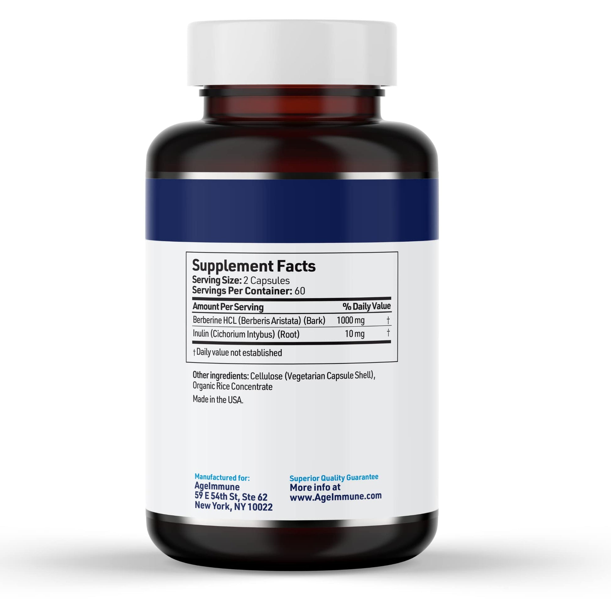AgeImmune Berberine 1000mg Supplement Complex with Inulin Prebiotic - Each Capsule Contains Berberine 500mg - Doctor Formulated Supplements for High Absorption. - Medaid International