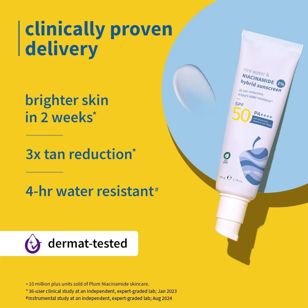 P.l.u-m. Rice Water & Niacinamide Hybrid Sunscreen, SPF 50 PA++++, 2% Niacinamide, 1.76 oz, Vegan - Medaid International
