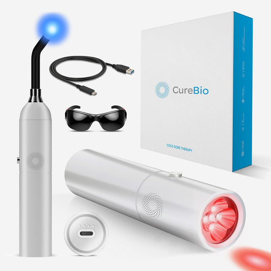 CureBio Medical Grade FSA-HSA Eligible Infrared Red Light Therapy Device, Treat Cold Sore Canker Sore Fever Blister, Pain Relief for Lips, Mouth, Nose, Ear, Near Infrared and Blue Light Therapy Wand - Medaid International
