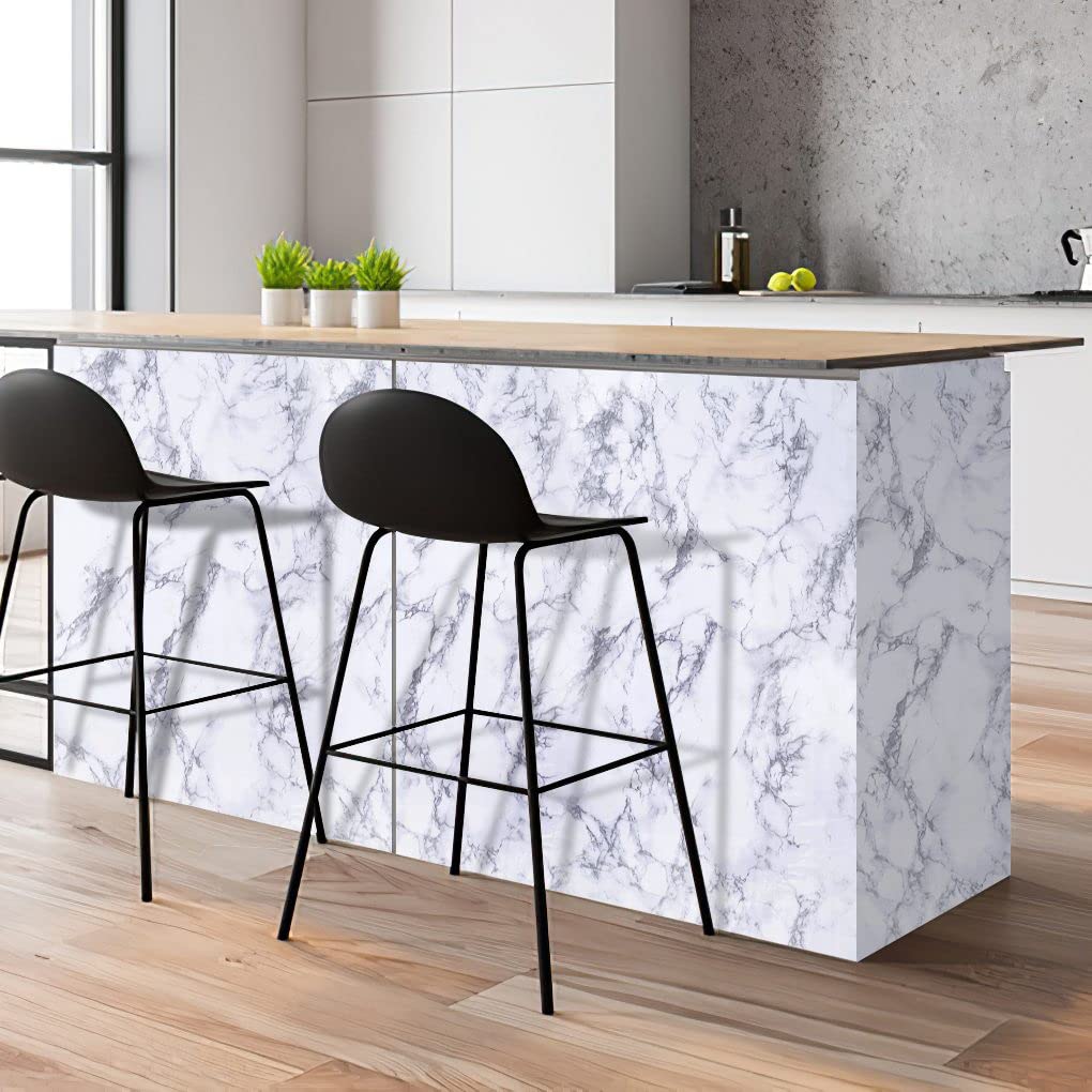 Arthome White Marble Contact Paper - Peel and Stick Wallpaper - Self-Adhesive & Removable Wall Paper for Furniture Desk, Kitchen Countertop, Cabinet, Shelf Liner, Wallcovering, (17"x120") - Medaid International