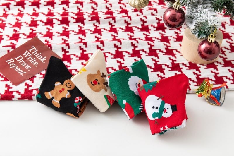 4 Pairs Womens Funny Socks Cozy Cute Printed Patterned Fun Christmas Novelty Santa Socks for Women and Men - Medaid International