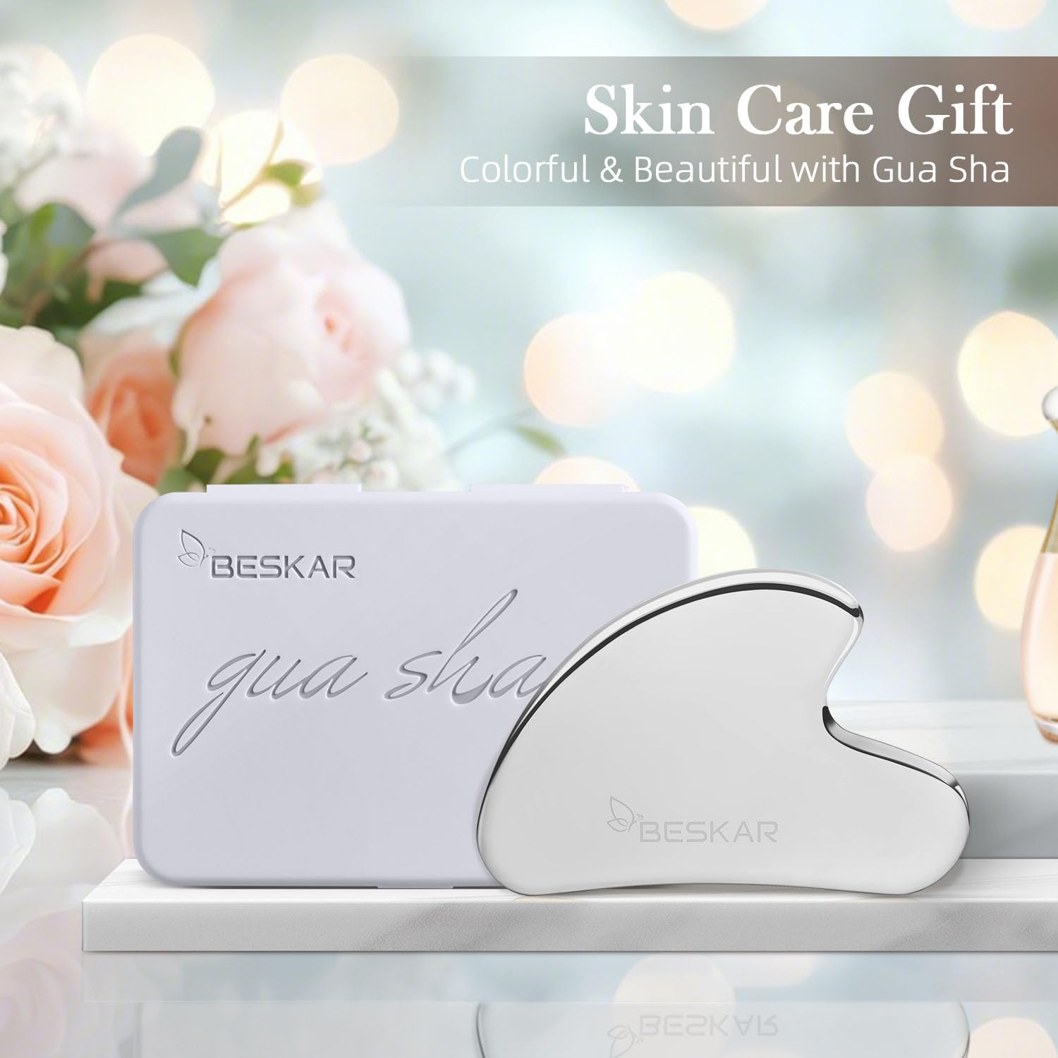 BESKAR Gua Sha Facial Tools, Stainless Steel Guasha Massage Sticks for Jawline Sculpting, Tighten Face Skin and Reduce Wrinkles, Face Eyes Body Neck Massage Tool, Skin Care Gift - Medaid International