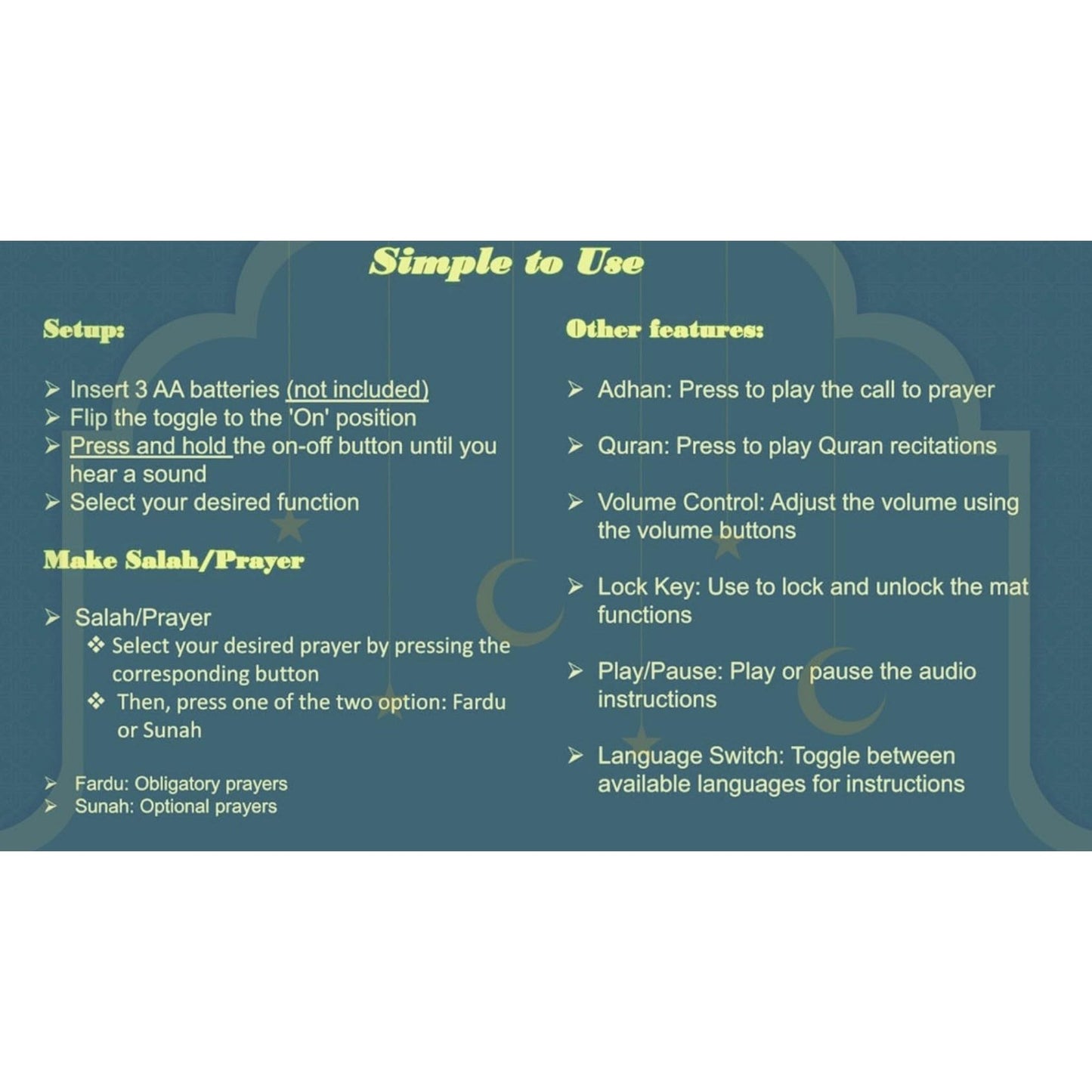 Islamika Electronic Prayer Mat - Smart Interactive Prayer Rug - Ideal for New Converts and Those Learning or Perfecting Their Prayer - Comes with Islamic Prayer Beads (R Green) - Medaid International