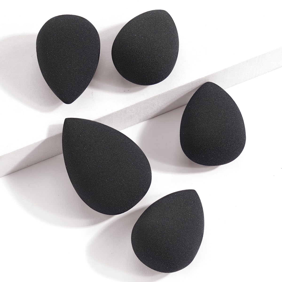 Powder Puff and Makeup Sponges Set, 5PCS Reusable Face Makeup Sponge Blender with Strap, Wet/Dry Use for Foundation & Powder (Black) - Medaid International