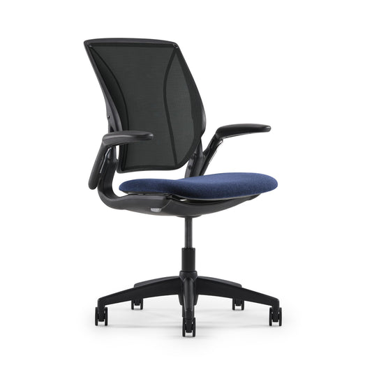 Humanscale World LM Poppy Seed Catena Mesh Ergonomic Office Chair for Desk with Blue Autumn Fabric Seat, Adjustable Simple Desk Chair, Gray Frame - Medaid International