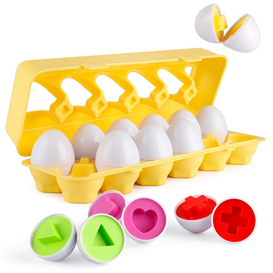 Coogam Matching Eggs 12 pcs Set Color & Shape Recoginition Sorter Puzzle for Toddlers Easter Travel Game Early Learning Educational Fine Motor Skill Montessori Gift for Year Old Kids - Medaid International