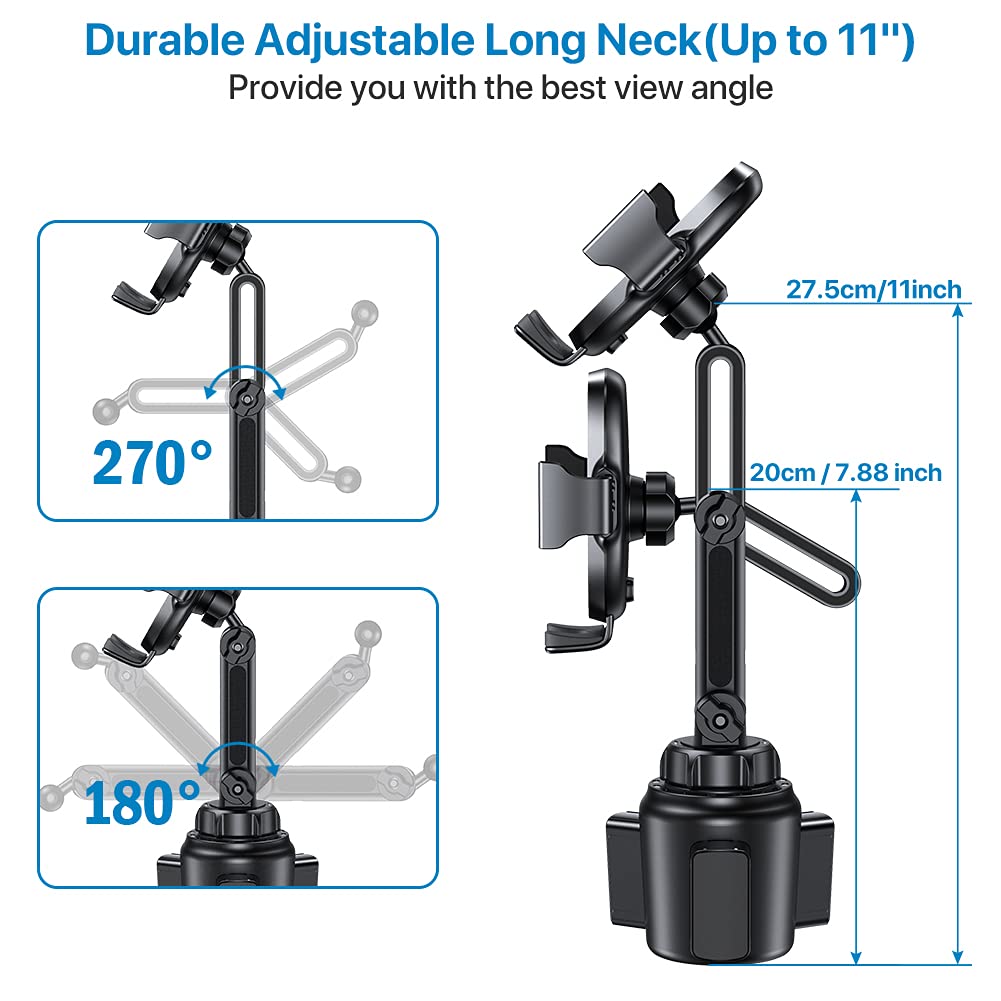 Miracase [Upgraded Version Cup Phone Holder for Car, Universal Adjustable Long Neck Car Phone Mount Cradle Friendly Compatible with iPhone Samsung Google and All 4.0-7.0 inches Smartphones - Medaid International