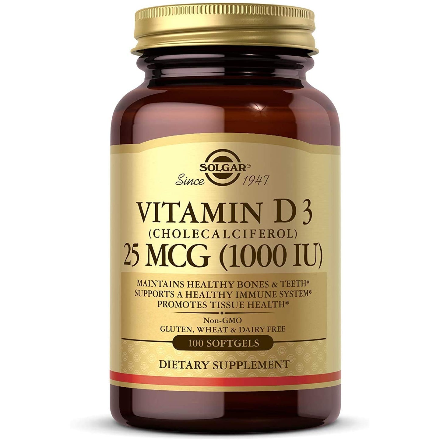 Solgar Vitamin D3 (Cholecalciferol) 25 mcg (1000 IU), 100 Softgels - Helps Maintain Healthy Bones & Teeth - Immune System Support - Non-GMO, Gluten Free, Dairy Free - 100 Servings - Medaid International