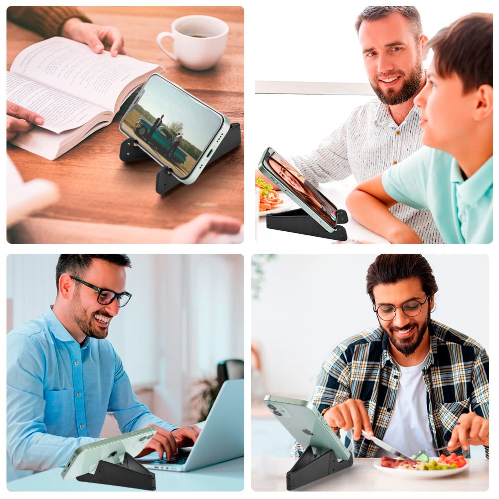 3 Pack Portable Cell Phone Stand for Desk, 【Upgraded Material】 Universal Pocket-Sized Foldable Small Mobile Phone Holder, V Smartphone Kickstand Mount Compatible with iPhone IPads Kindle Android-Black - Medaid International