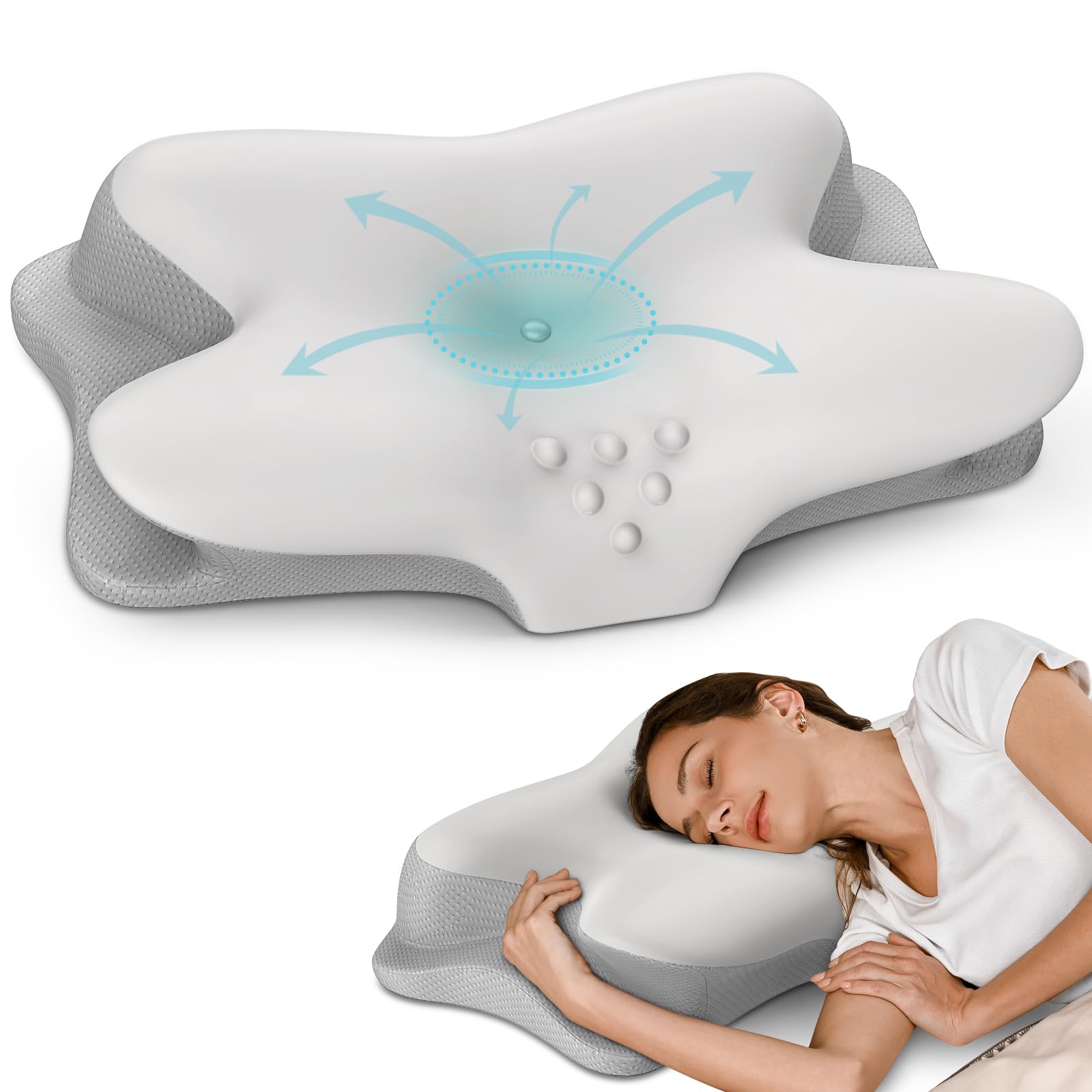 Cervical Neck Pillow - Cooling Pillow for Neck Pain Relief, Ergonomic Side Sleeper Pillow for Sleeping, Contour Orthopedic Memory Foam Pillows for Back & Stomach Sleepers with Pillowcase - Medaid International