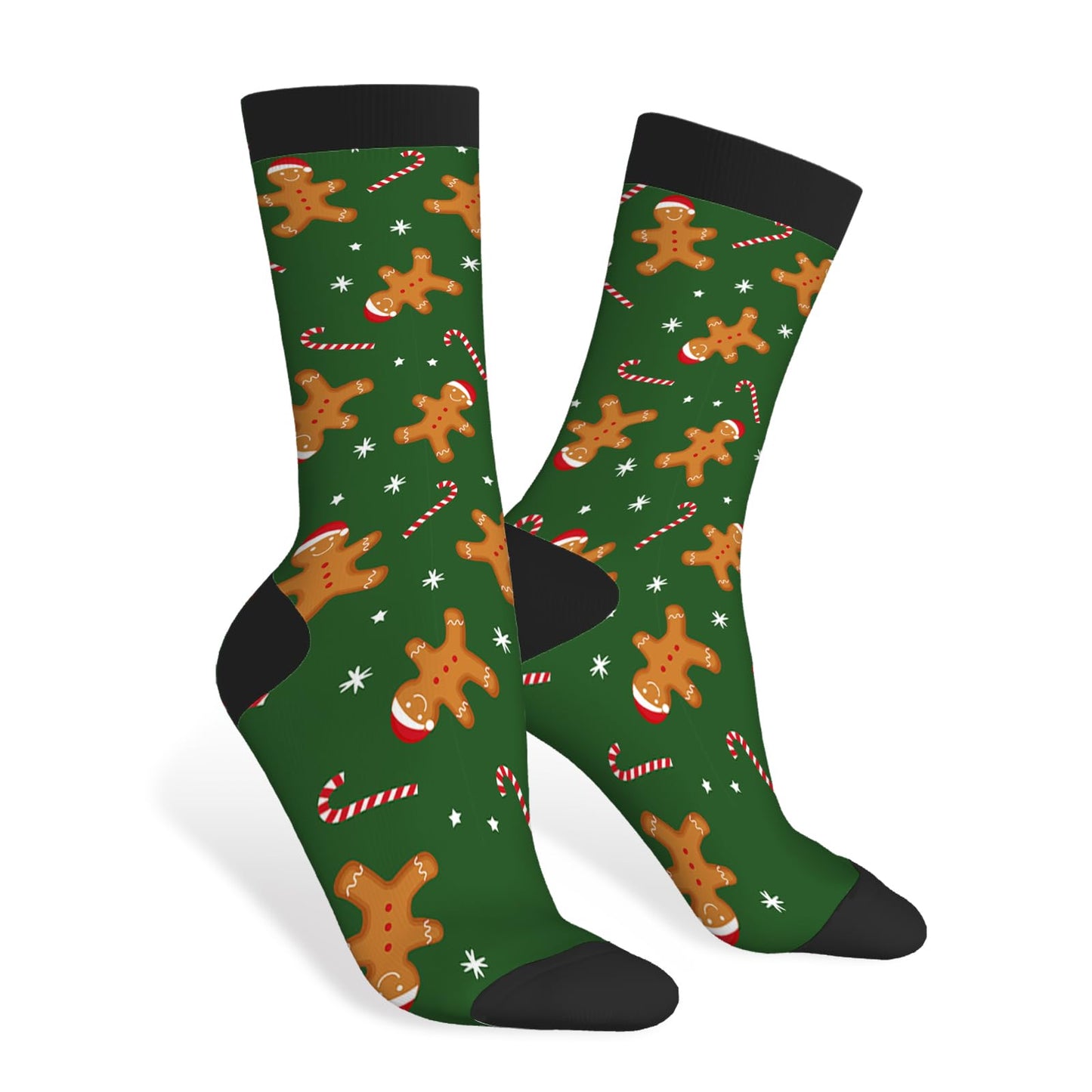 AOYEGO Xmas Candy Funny Socks Christmas Gingerbread Man Snowflake Star Green Novelty Casual Crew Socks Contrast Color Design For Women Men Gift - Medaid International