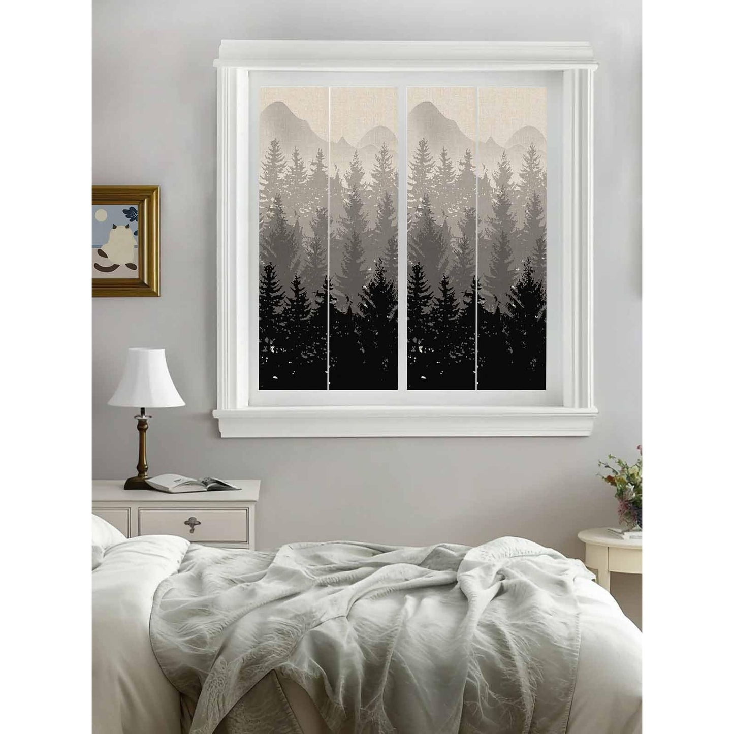 Window Privacy Film Abstract Forest Static Cling Window Film for Glass Windows Removable Decorative Glass Clings for Home Bathroom Office 17.7"x39" Black Gray Trees - Medaid International