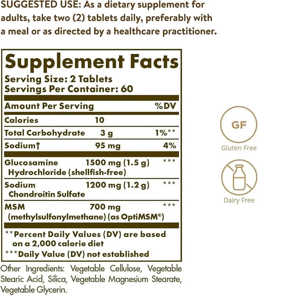 Solgar Triple Strength Glucosamine Chondroitin MSM, 120 Tablets - Promotes Healthy Joints, Supports Comfortable Movement - Shellfish Free - Gluten Free, Dairy Free - 60 Servings - Medaid International