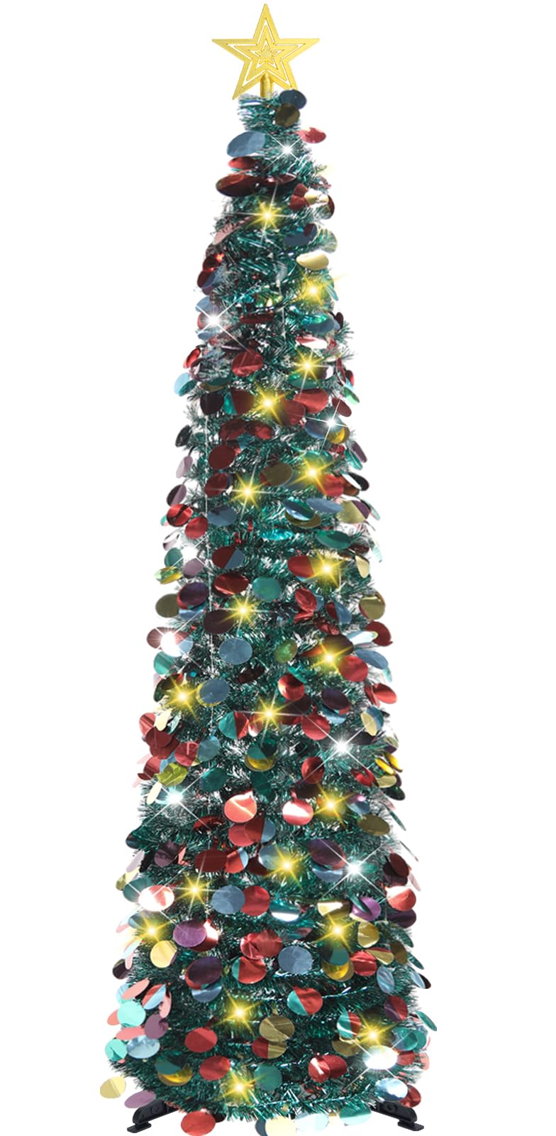 HMASYO 5 FT Pop Up Christmas Tree with Timer Lights, Blue Christmas Tinsel Tree, Collapsible Artificial Pencil Christmas Tree for Indoor Home Apartment Porch Holiday Party Decorations - Medaid International