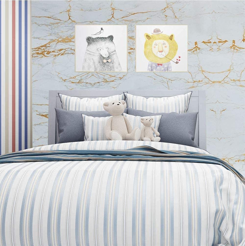 WALLTON Wall Stickers Marble (16 x 48 Inches) Jade Kitchen Counter, Cabinet Makeover, Almirah, Plastic & Wooden Tabletop, Wardrobe, PVC DIY Self Adhesive - White, Golden Marble Matte - Medaid International