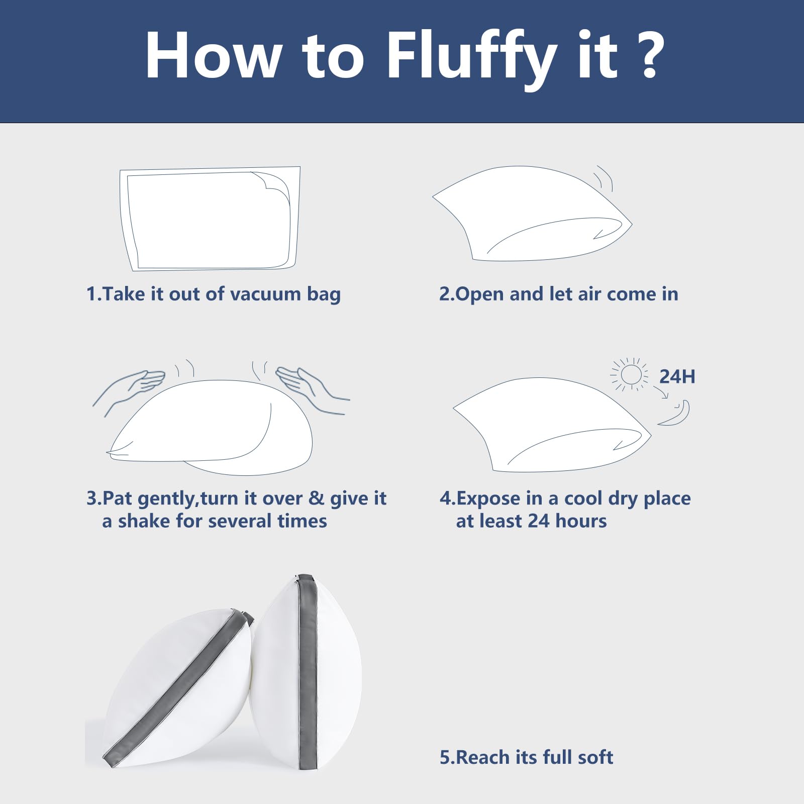 CozyLux Pillows Queen Size Set of 2, Soft Supportive 3D Down Alternative Bed Pillow for Sleeping 2 Pack Dark Grey, Luxury Hotel Quality Gusseted Bedding Pillow for Back, Stomach or Side Sleepers 18x28 - Medaid International