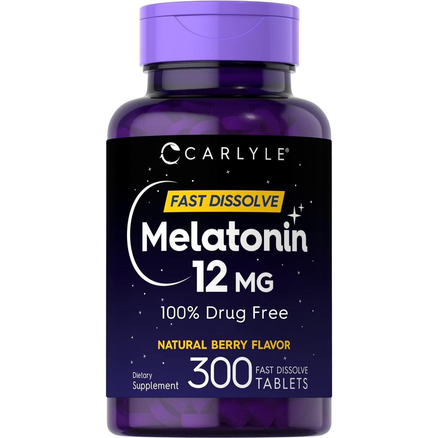 Carlyle Melatonin 12 mg Fast Dissolve 300 Tablets | Drug Free | Natural Berry Flavor | Vegetarian, Non-GMO, Gluten Free - Medaid - Lebanon