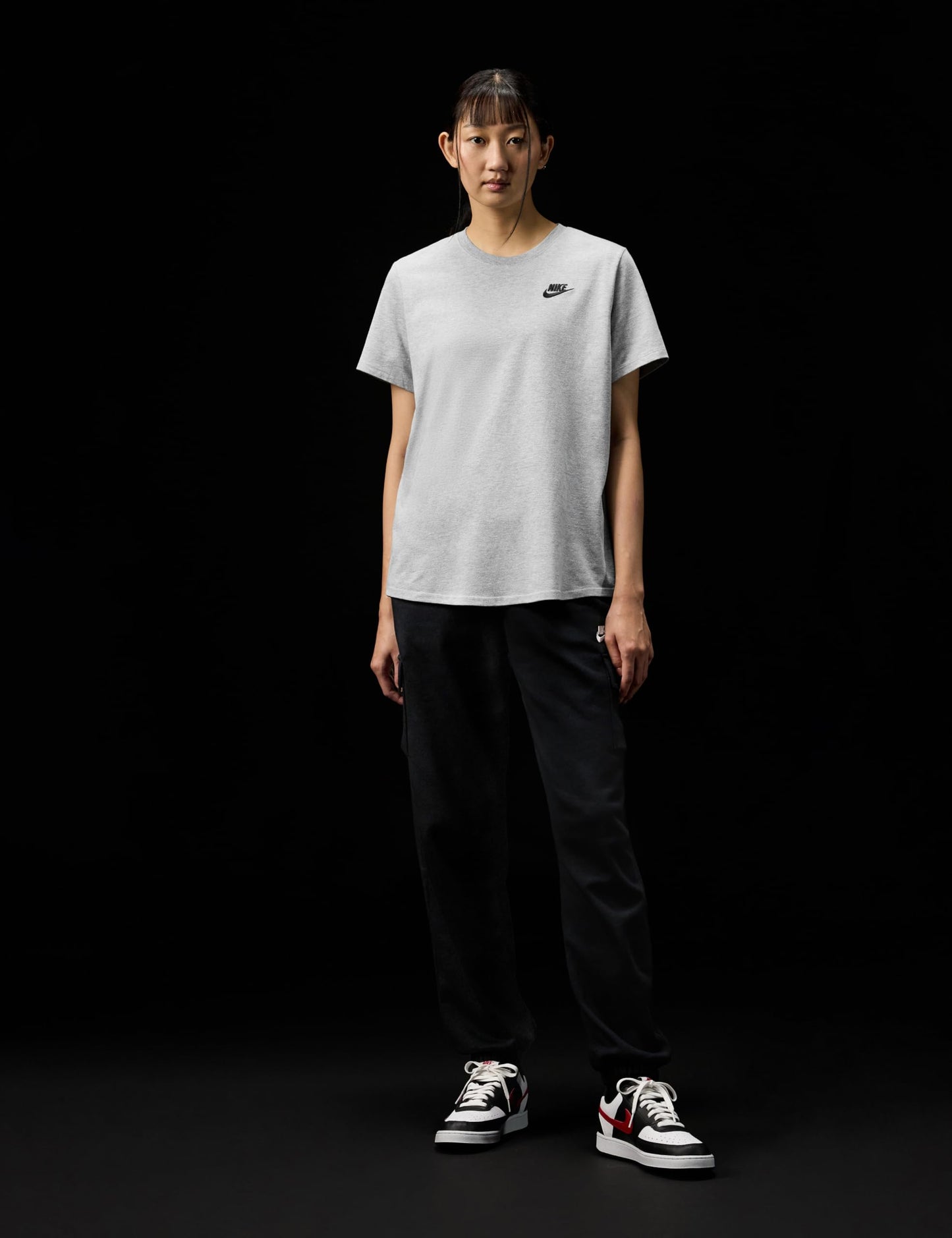 Nike Women's Sportswear Club Essentials T-Shirt, Dark Grey Heather/Black, X-Small - Medaid International