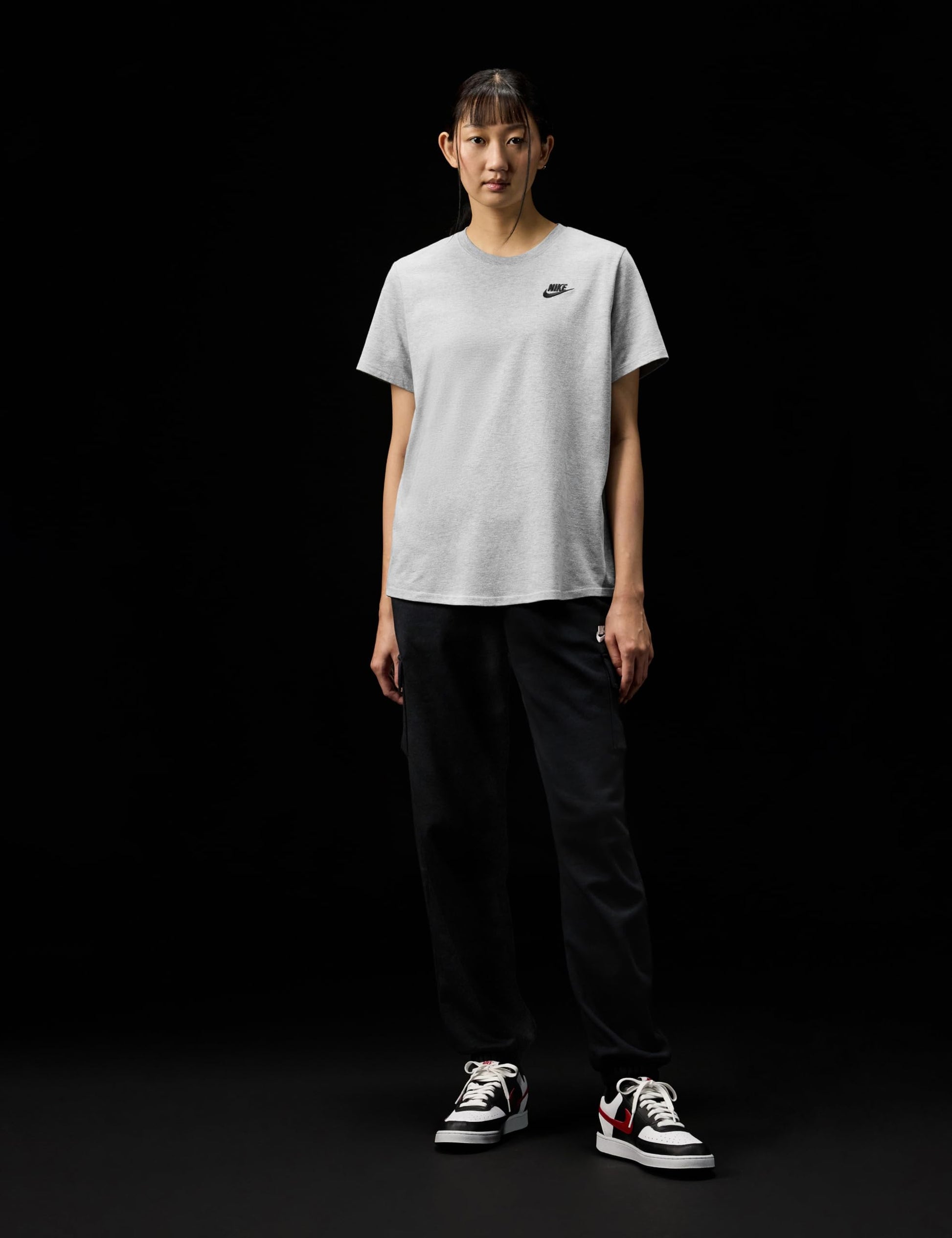 Nike Women's Sportswear Club Essentials T-Shirt, Dark Grey Heather/Black, X-Small - Medaid International