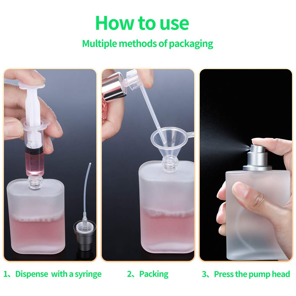 2 Pack 100ml/3.38 Oz Empty Frosted Glass Spray Bottle Perfume Atomizer, Refillable Fine Mist Spray Empty Perfume Bottles with 4 kinds of perfume dispenser (2 Pack 100ml/3.38 Oz Frosted Bottles) - Medaid International
